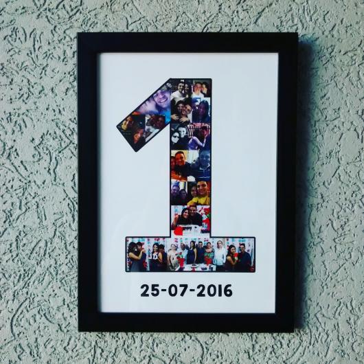 Frame with number 1 formed by photos