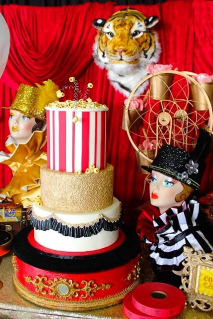 retro style for circus theme cake