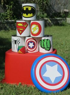 Cans decorated with the symbols of heroes.