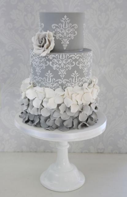 3-layer cake in grey, white and silver colors.