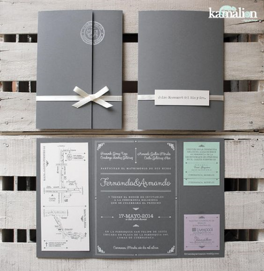 Gray invitation with map with white background and post it's.