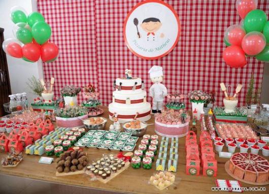Party decoration with red and white checkered table background.