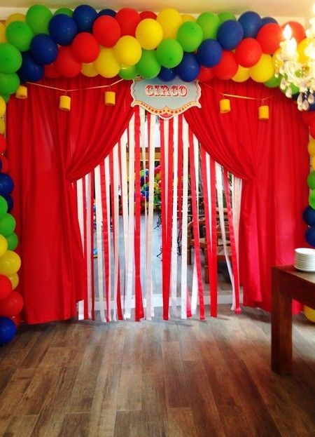 Party entrance imitating a circus tent.