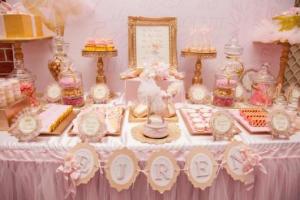 table decoration with baby pink, white and gold