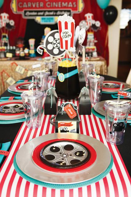 A table for cinema-themed party guests