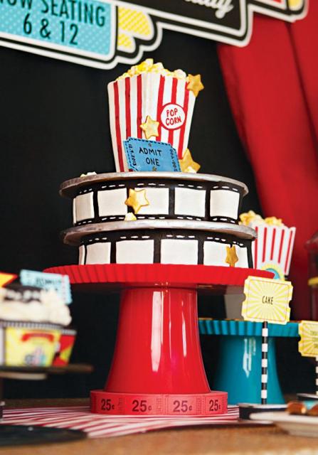Cake for a cinema / hollywood party with details reminiscent of the theme