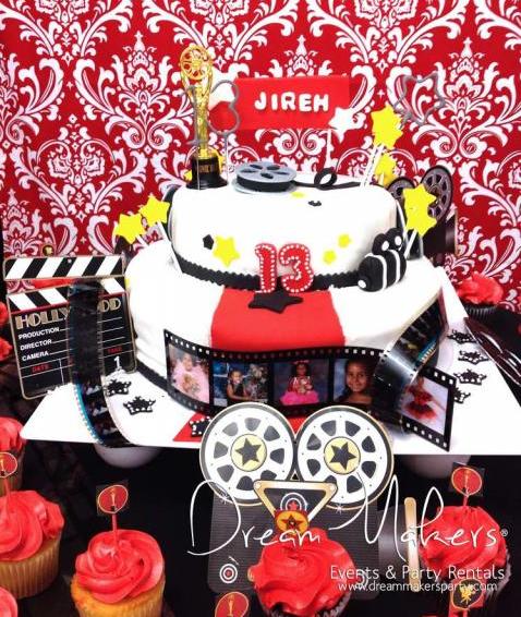 Cinema / hollywood party cake in black, red and white