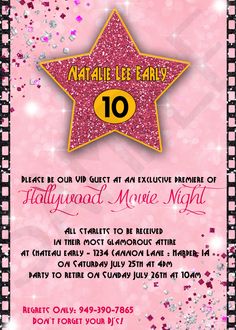 Cinema / Hollywood Party Invitation in Pink