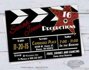 Movie/hollywood party invitation in clapperboard format