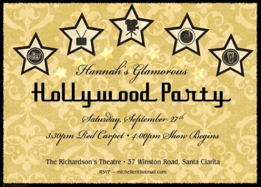 Movie Party Invitation / Hollywood in gold color