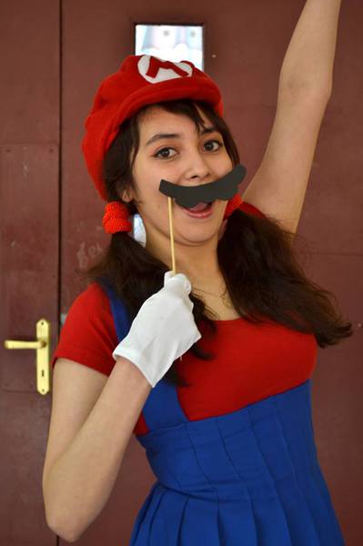 Mario Bros costume with paper mustache