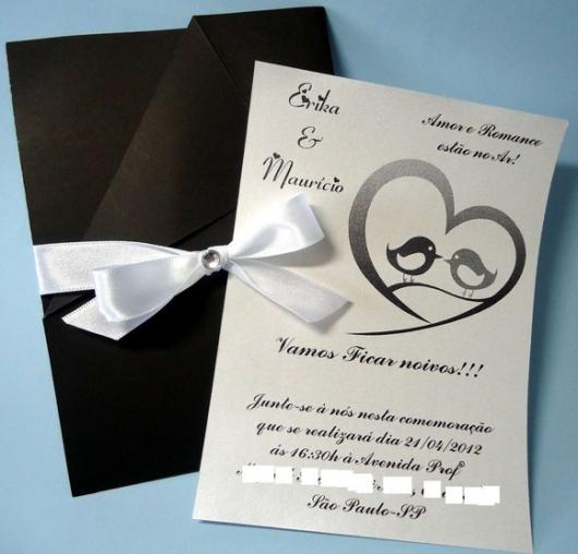 Simple black and white engagement invitations with ribbon clasp