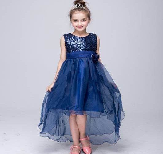 Blue children's prom dress with flower at the waist