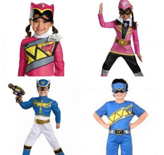 Montage with two pink and two blue costumes.