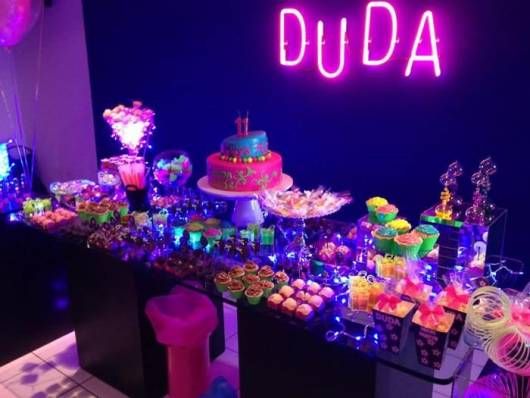 neon birthday candy table