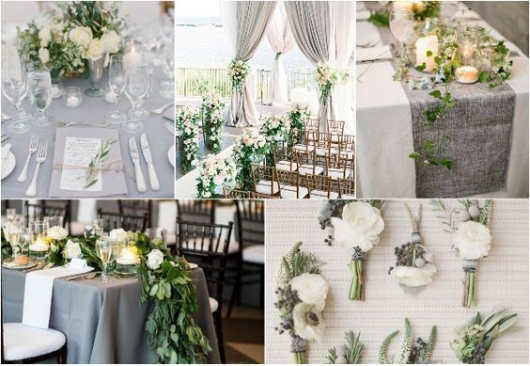 Assembly with gray and white decoration ideas for Tin Wedding Party.