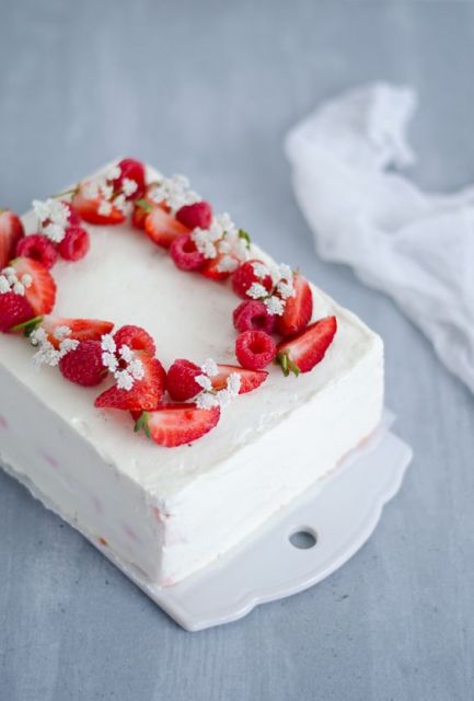Fruit Decorated Cake with Whipped Cream Topping