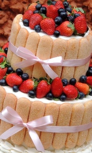 Cake Decorated with Red Strawberry Fruits