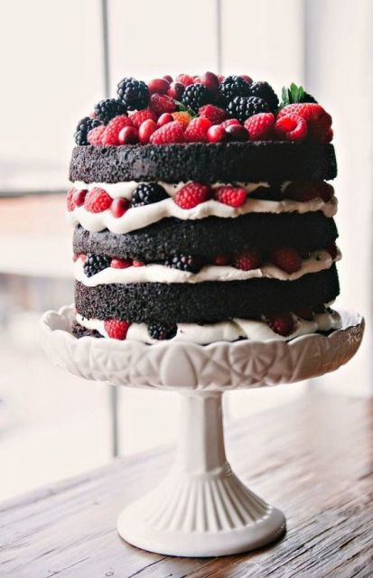 Cake Decorated with Red Fruits and Chocolate