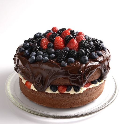 Cake Decorated with Fruits and Chocolate