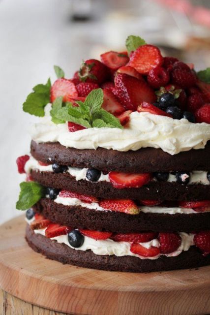 Cake Decorated with Whipped Cream Fruit
