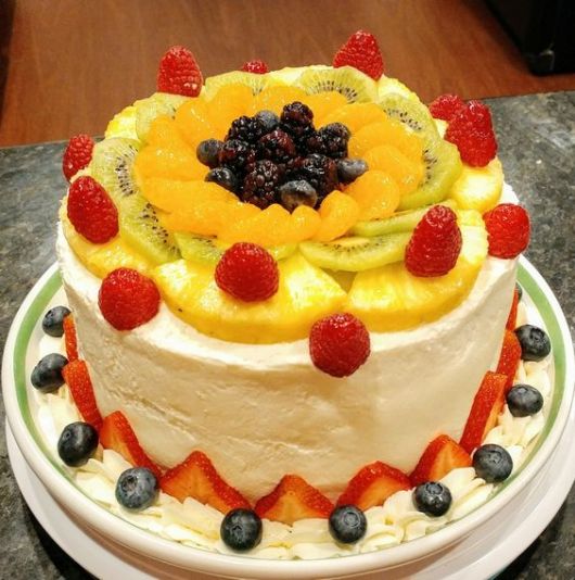 Cake Decorated with Whipped Fruit, Lots of Fruit