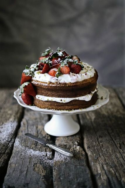 Cake Decorated with Fruits with Whipped Cream