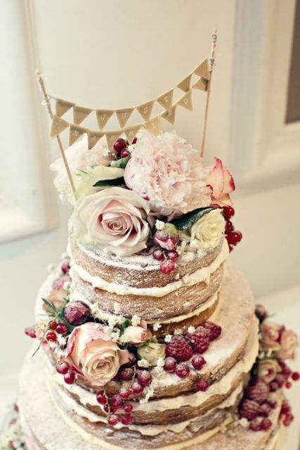 Wedding Cake Decorated with Fruits
