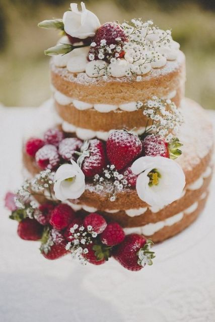 Cake Decorated with Fruits and Flowers