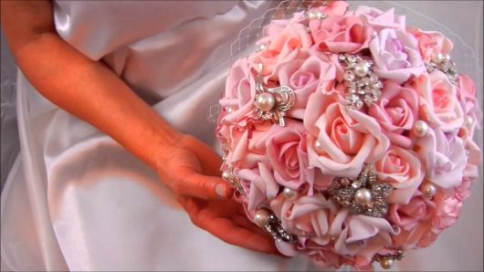 satin bouquet with pink pearls