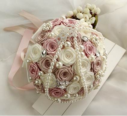 satin bouquet with roses and stones