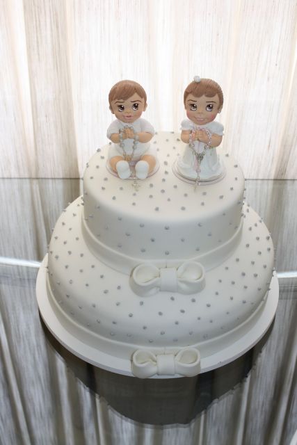 white and silver cake