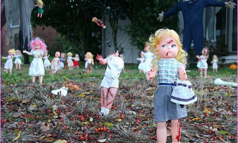 How do you hang Halloween decorations in your yard?