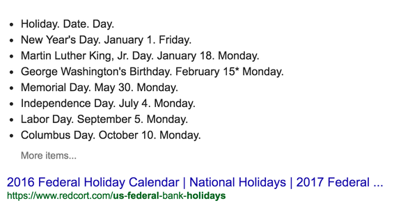How many holidays are in a year?